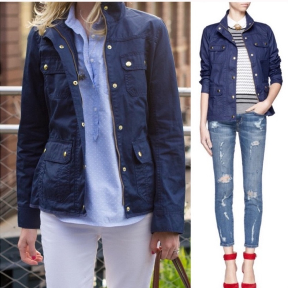 JCrew Relax Boyfriend Downtown Field Jacket Navy, Size Small Brass Buttons